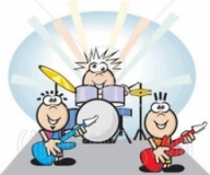 Cartoon drawing of a rock trio